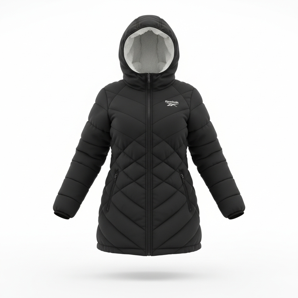 Reebok Women's Black Hooded Puffer Coat